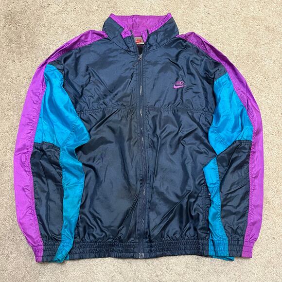 Vintage 90s Nike Navy/Purple Lightweight Sports Jacket Large - Picture 2 of 7